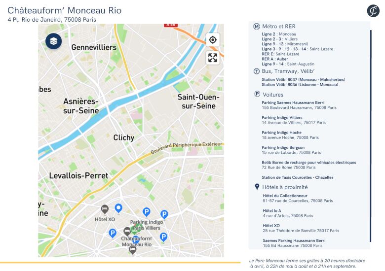 Plan d'accès Châteauform' Monceau Rio Paris