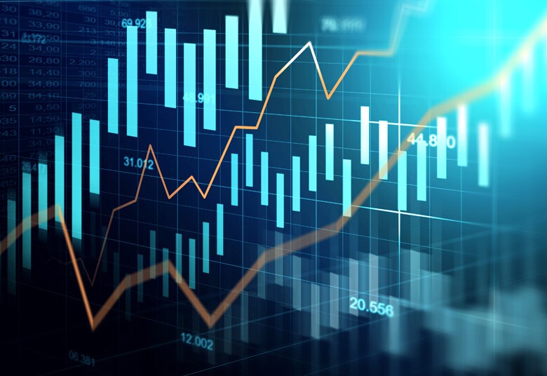 data displayed as multiple graphs on large screen