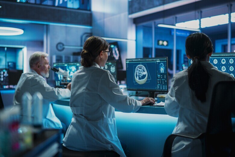 Diverse Scientists Working In Medical Research Center.