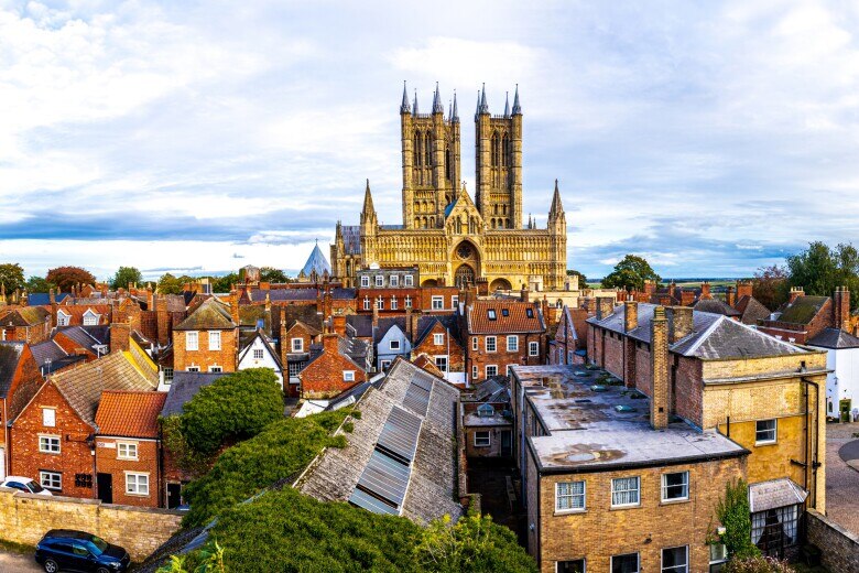 Lincolnshire is one of the most popular cities in the United Kingdom. Here a view from Lincoln Castle looking across the city just before sunset, on a cold evening.