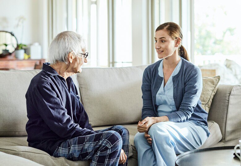 old man talking to lady