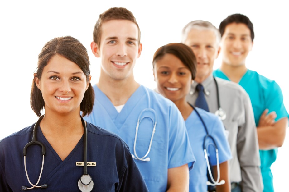 medical professionals lined up one behind the other