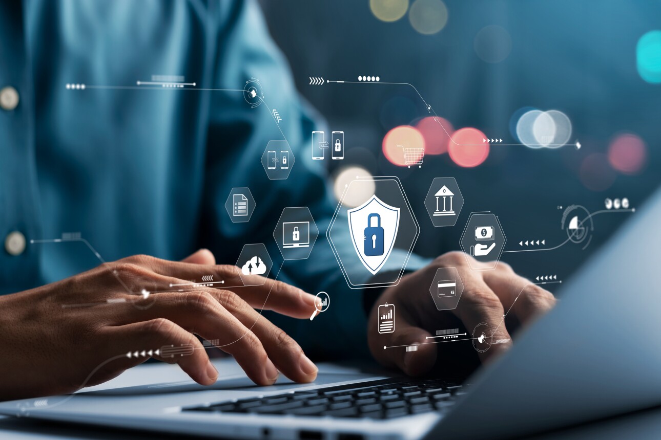 Global network security technology, business people protect personal information. Encryption with a padlock icon on the virtual interface.