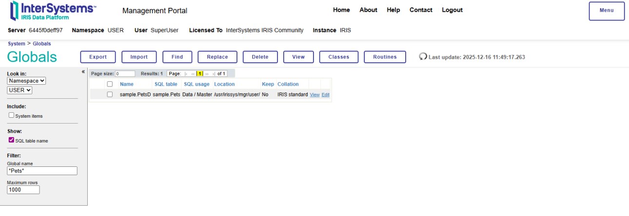 Management portal Globals Explorer page filtering globals by name