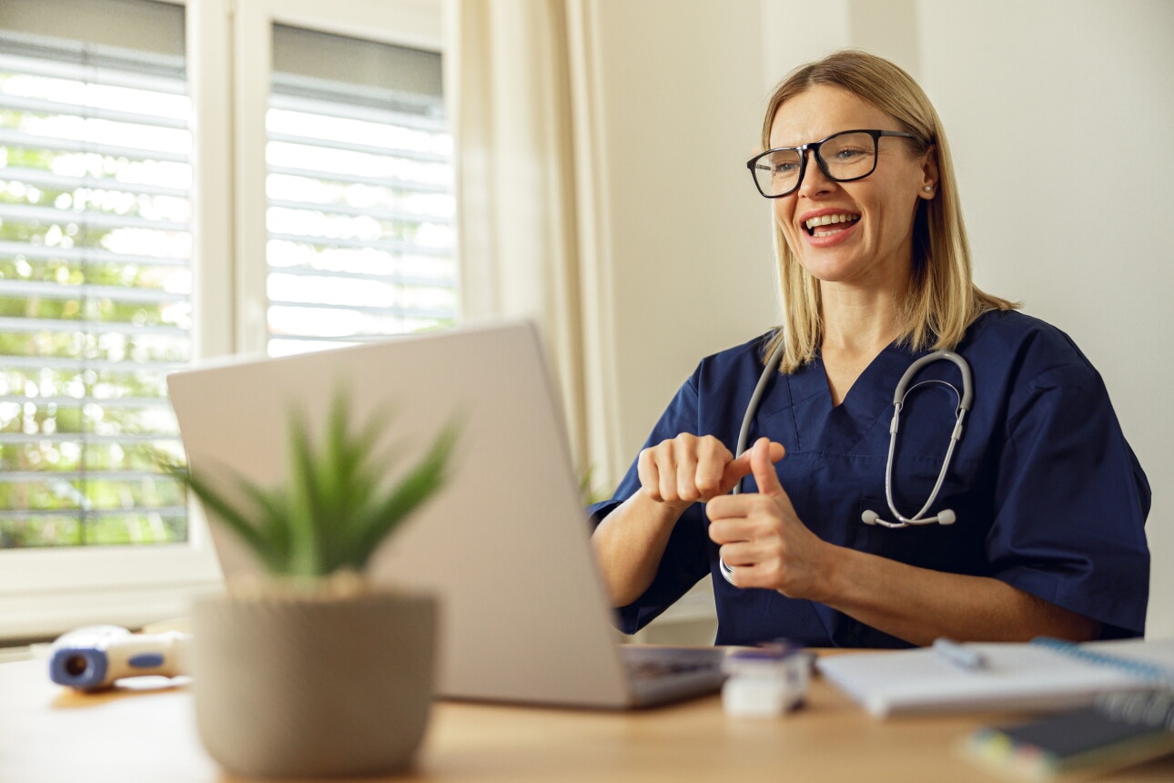 Doctor or nurse on a telehealth video call